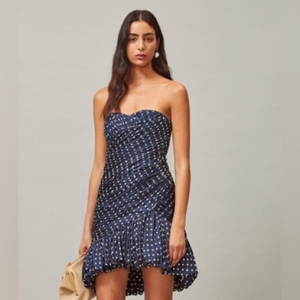 Tory Burch Strapless Navy Dress with White Dots